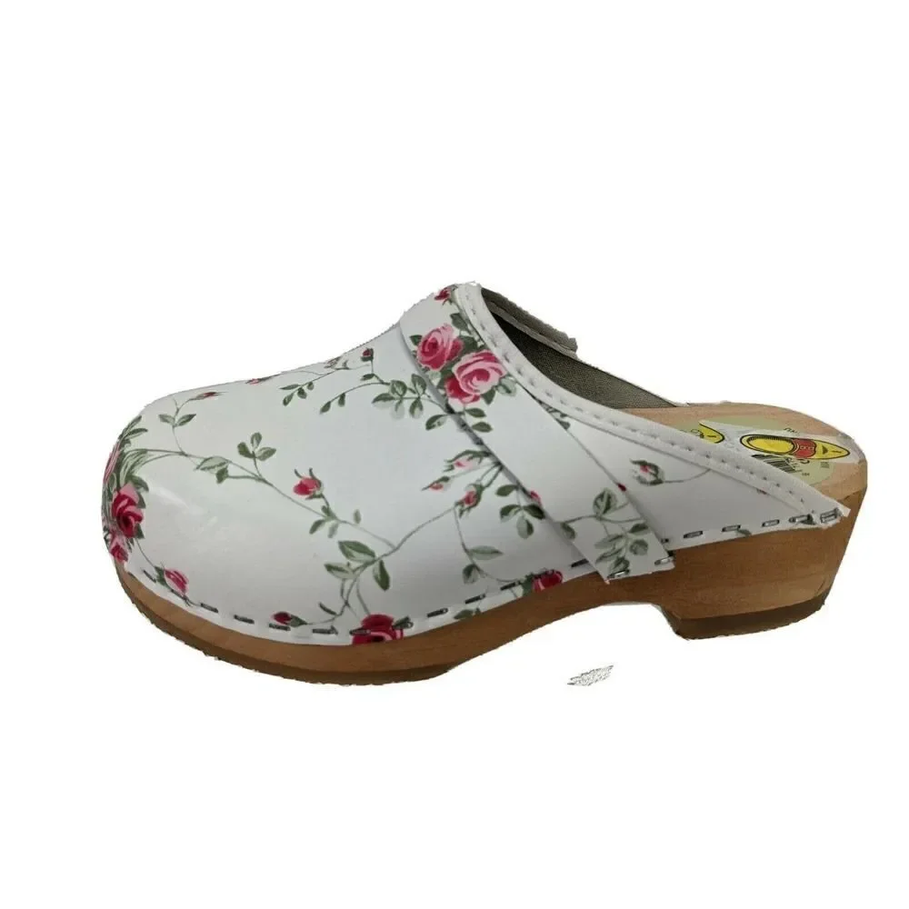 Holland Simson Girls Floral Leather Clogs 2 3 US Size 32 EU Fleuriste Pink White